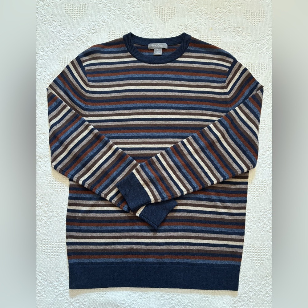 Daniel Cremieux Men's Mercerized Wool crew neck sweater- Navy, Brown, Cream/ L